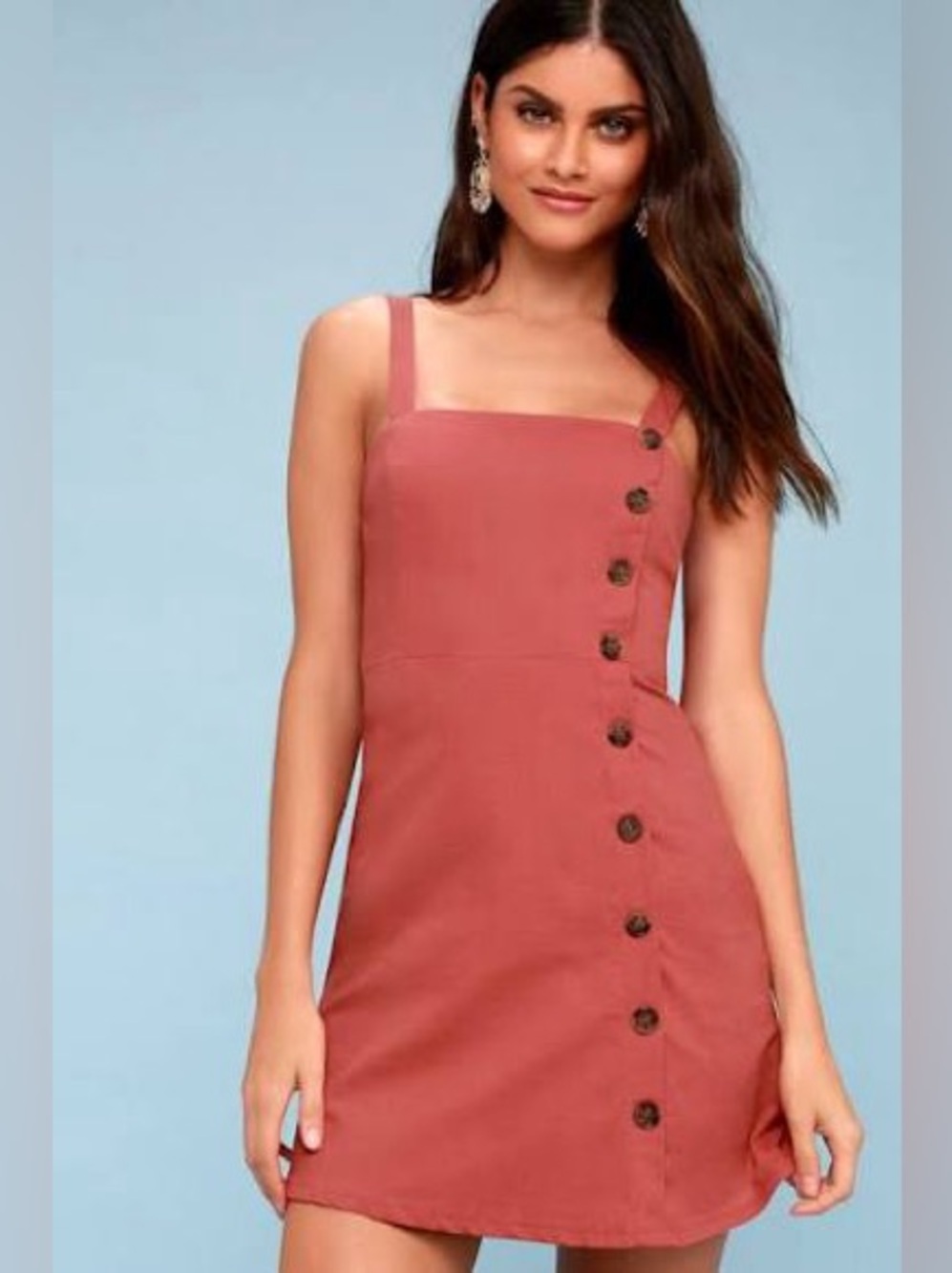 Lulus Louetta Rust Red Linen Blend Button-Down Mini Dress NEW Medium Summer
